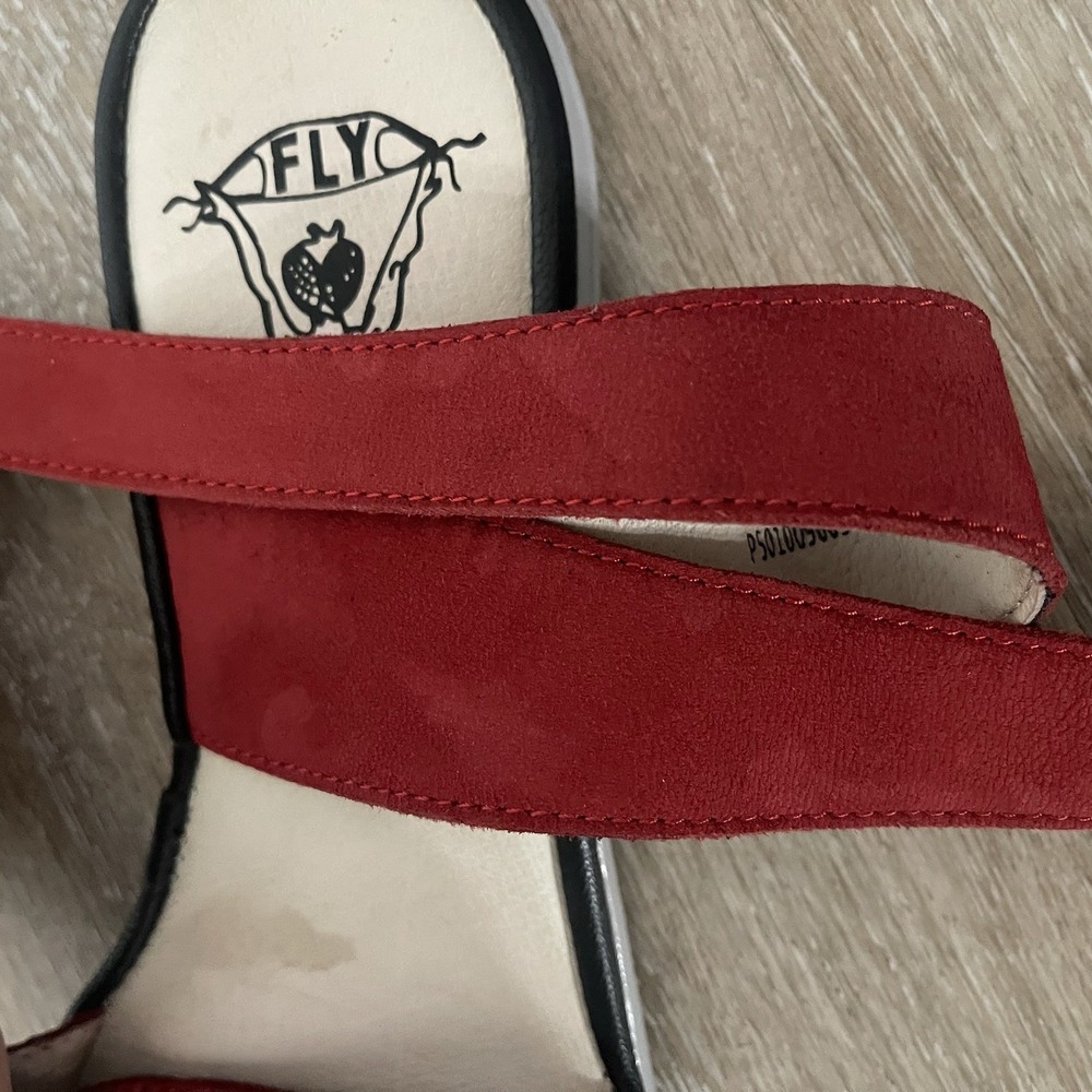 Fly London Red Suede Crossover Strap Sandals with Ankle Support - Picture 8 of 10